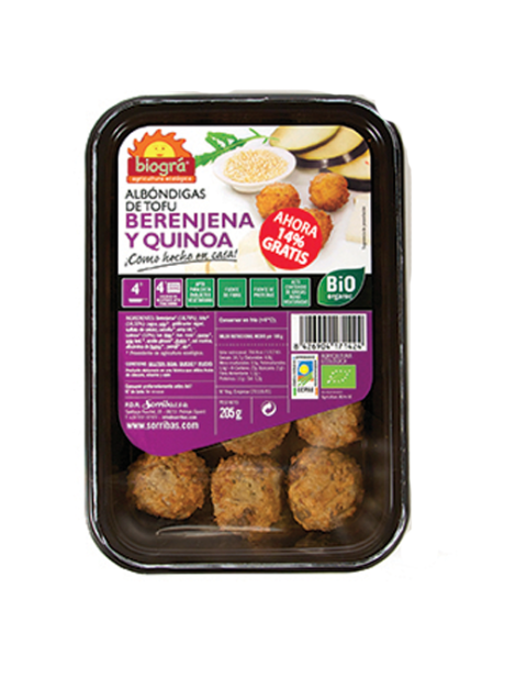 Albóndigas de tofu, berenjenas y quinoa